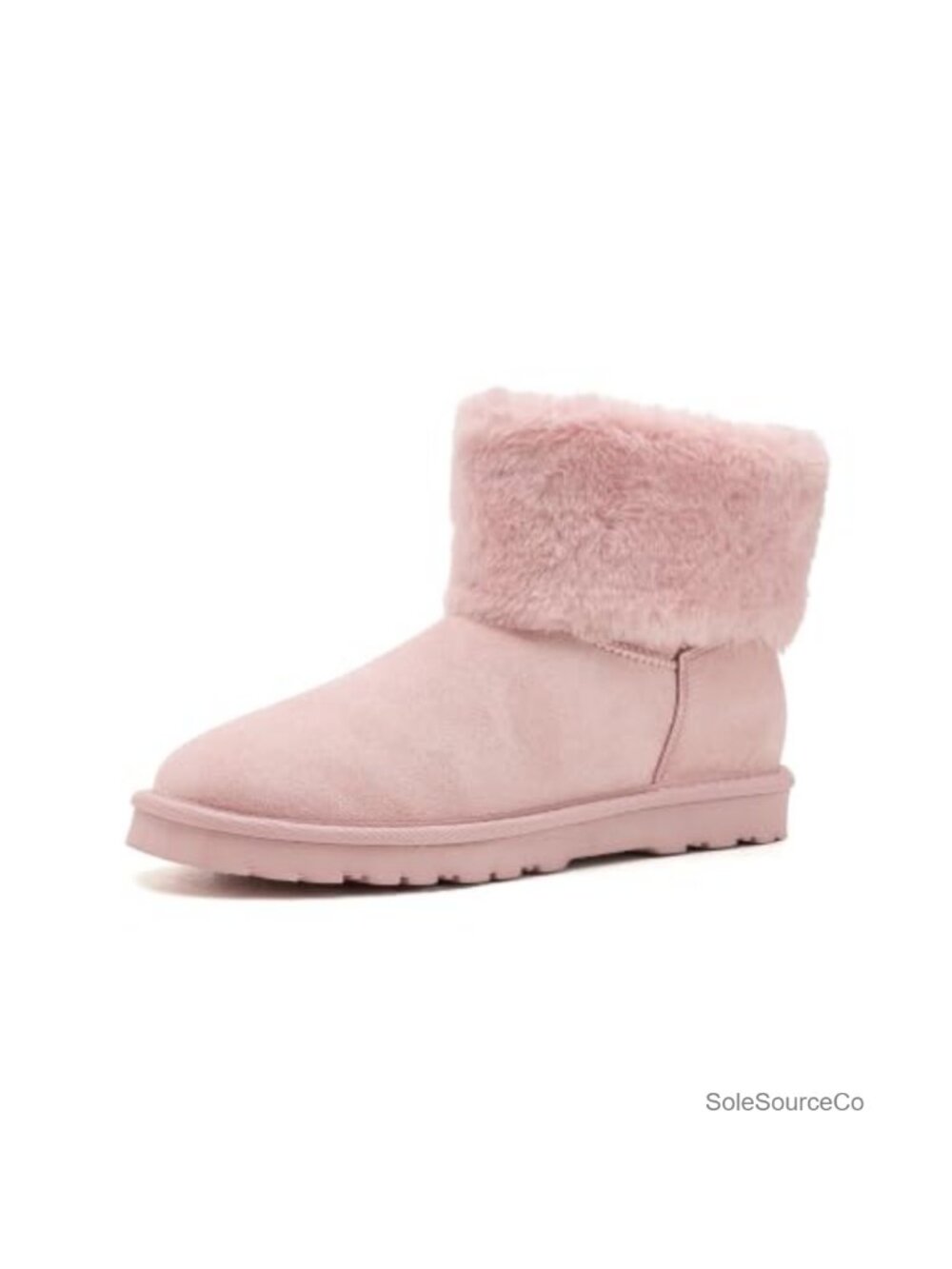 Faux Suede Faux Fur Lined Mukluk Ankle Boots Pull On Round Toe Calf High